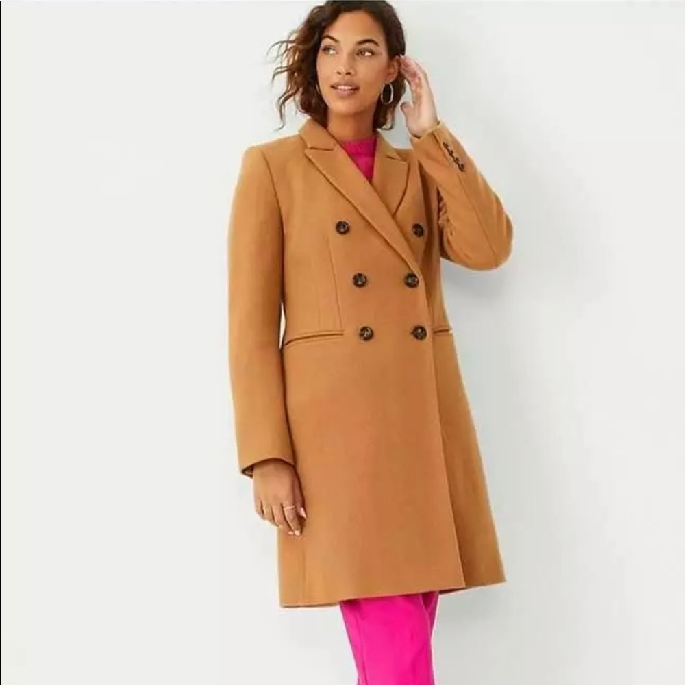 New Ann Taylor Fleur Chesterfield Long Coat Camel Brown Wool Blend XPS petite